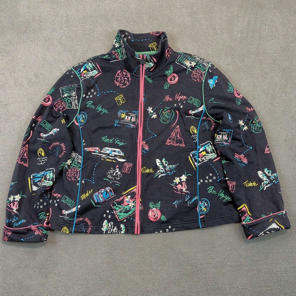 Koret Petite Jacket Womens PXL Black Travel Novelty Print Zip Up Sweatshirt PXL